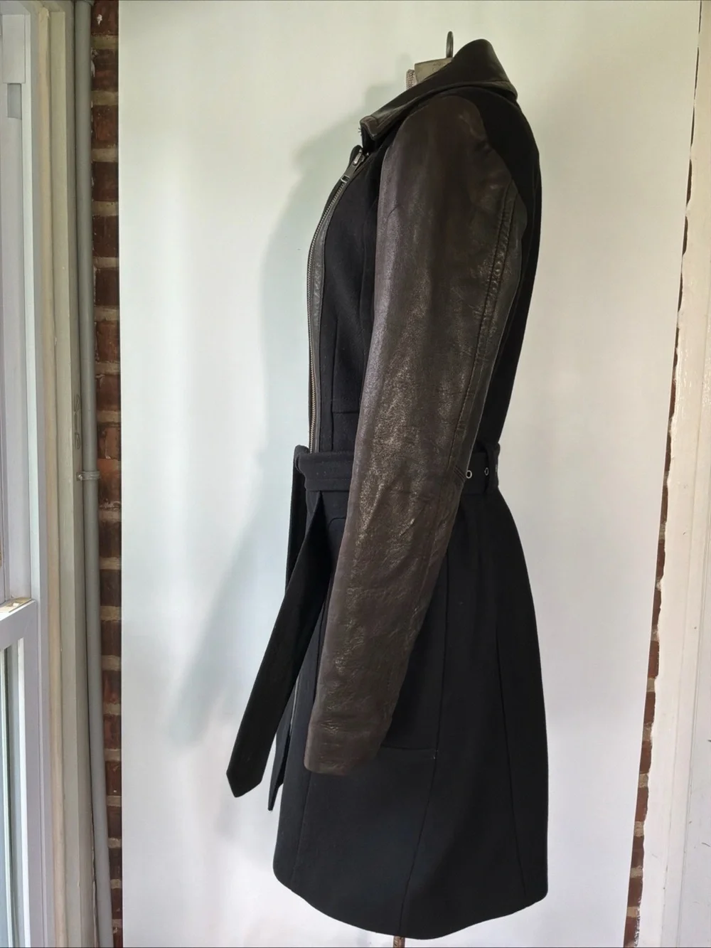 Andrew Marc X Richard Chai  Wool / Lamb Skin Leather Trench Coat Jacket Size